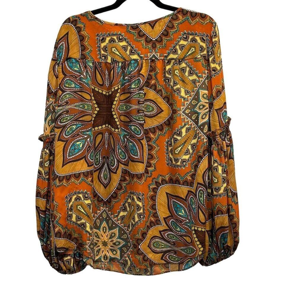 Chico's Women's  size 3 Geometric Peasant Blouse Multicolor Long Sleeve‎ - Picture 3 of 12